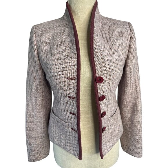 Petite Sophisticate Wool Blend Red & White Pattern Blazer Jacket Size 0 - Picture 1 of 15